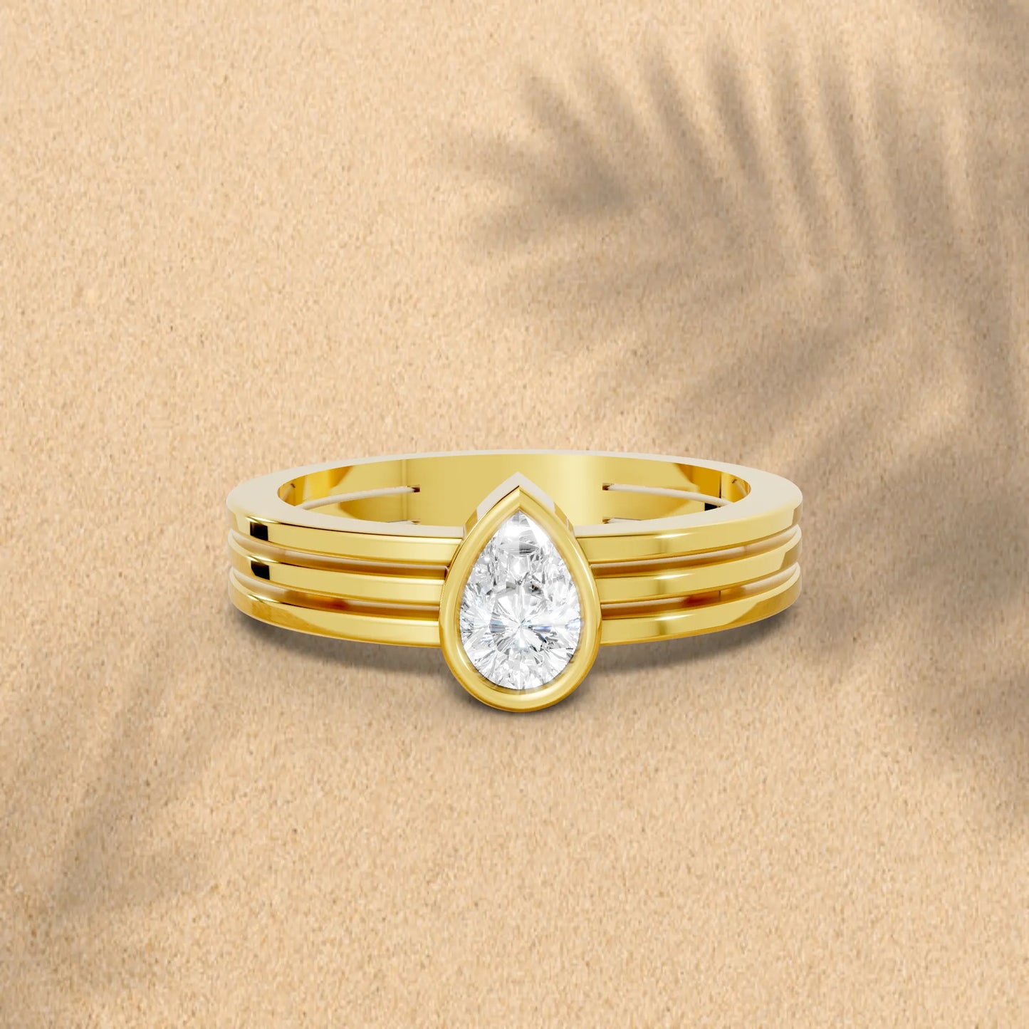 14K Gold Pear Cut Diamond Double Band Bezel Engagement Ring