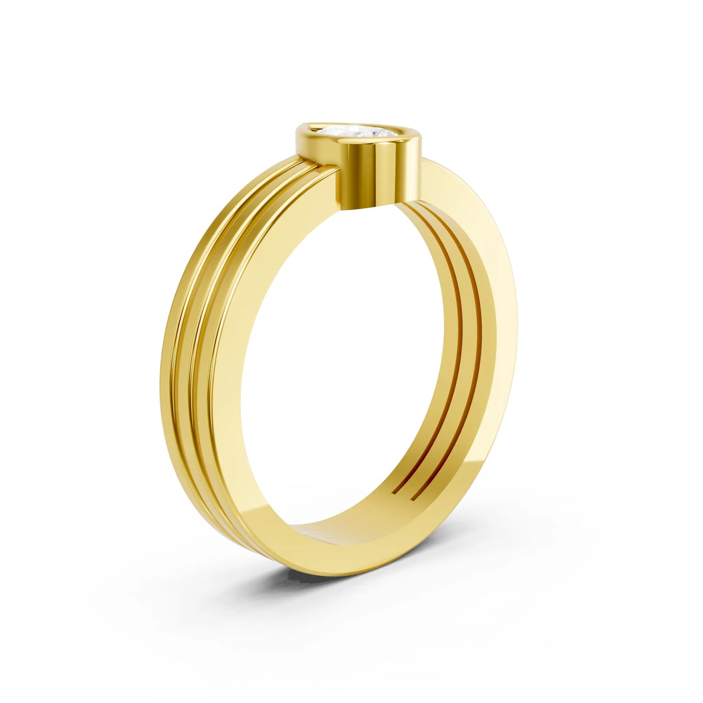 14K Gold Pear Cut Diamond Double Band Bezel Engagement Ring