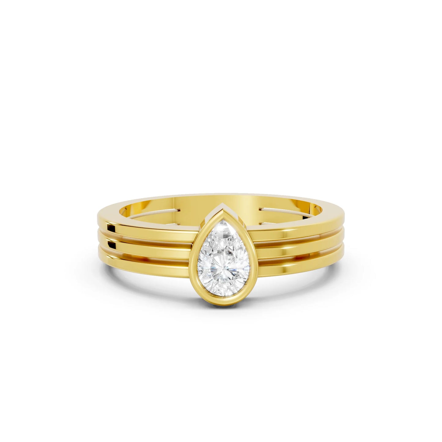 14K Gold Pear Cut Diamond Double Band Bezel Engagement Ring