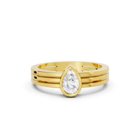 14K Gold Pear Cut Diamond Double Band Bezel Engagement Ring