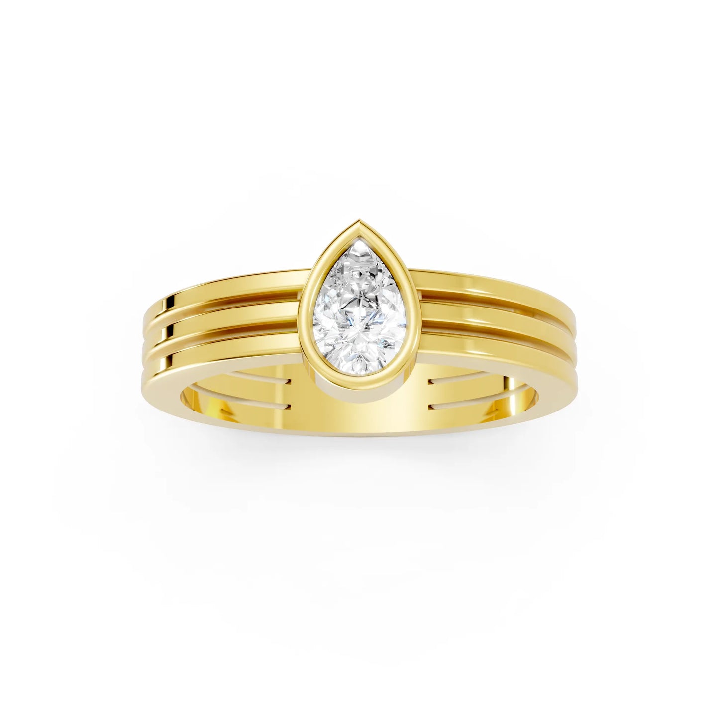 14K Gold Pear Cut Diamond Double Band Bezel Engagement Ring