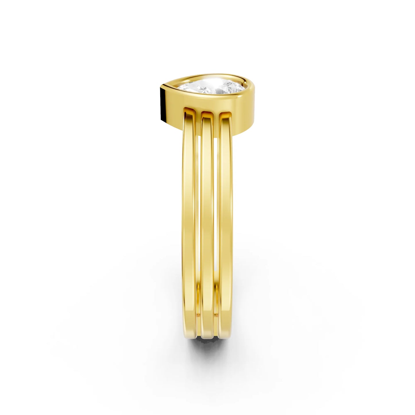 14K Gold Pear Cut Diamond Double Band Bezel Engagement Ring