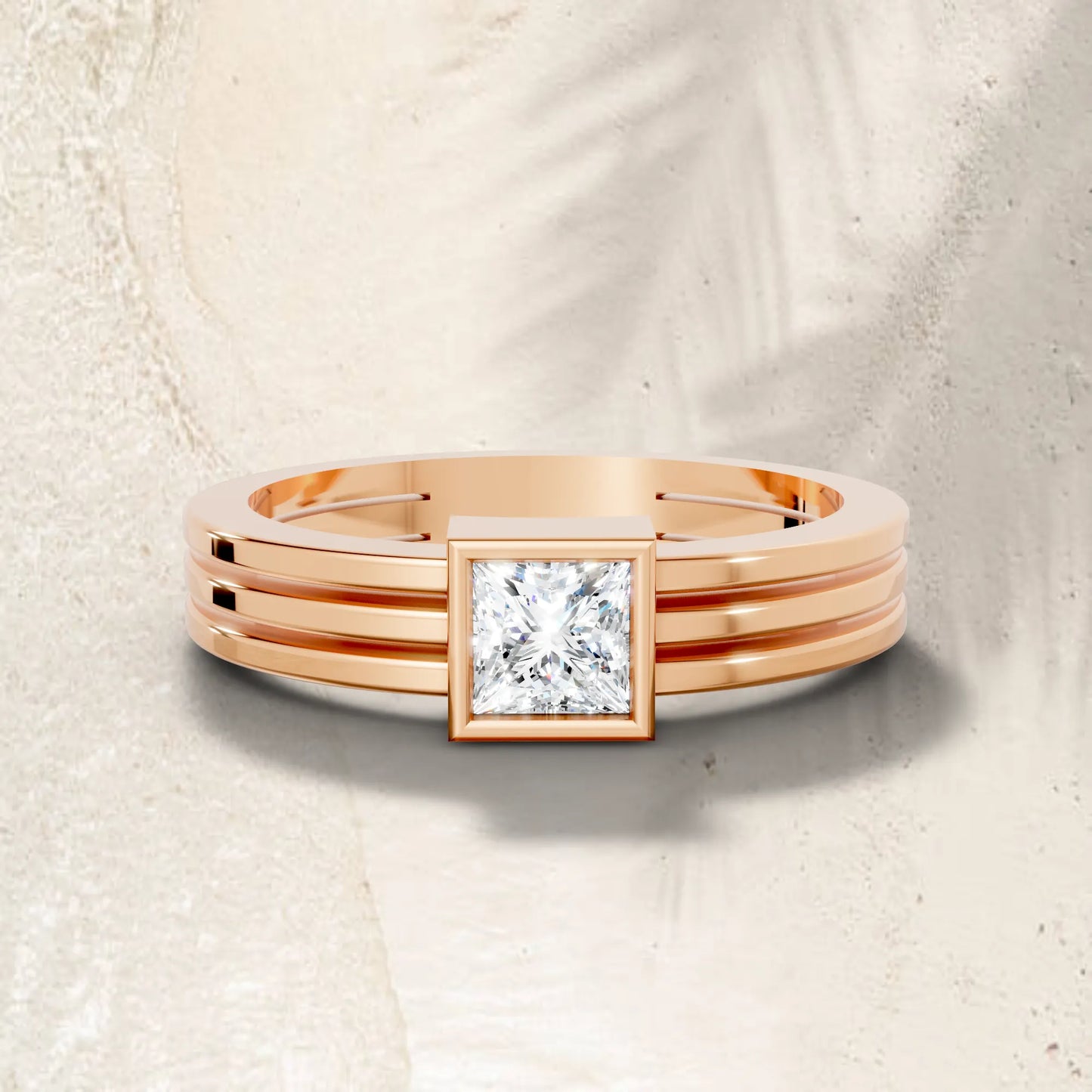 14K Gold Princess Cut Diamond Double Band Bezel Engagement Ring