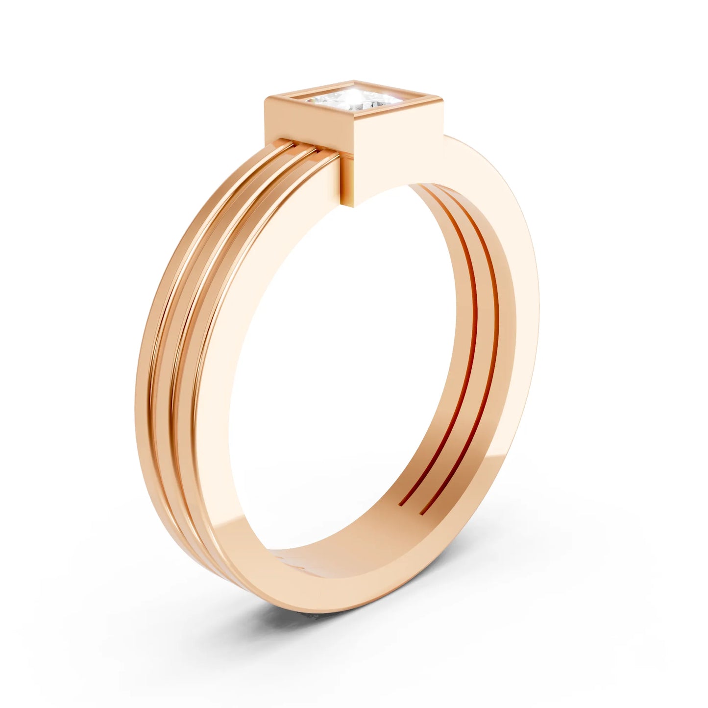 14K Gold Princess Cut Diamond Double Band Bezel Engagement Ring