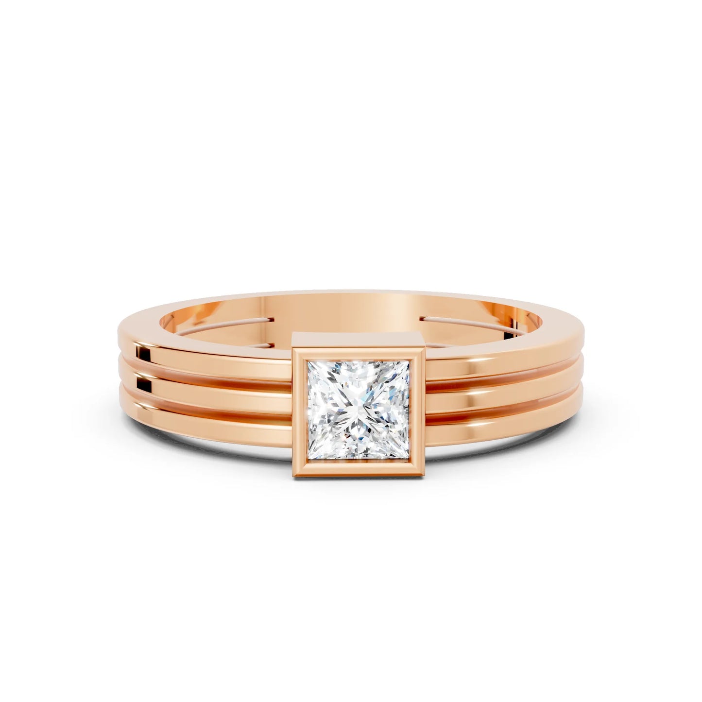 14K Gold Princess Cut Diamond Double Band Bezel Engagement Ring