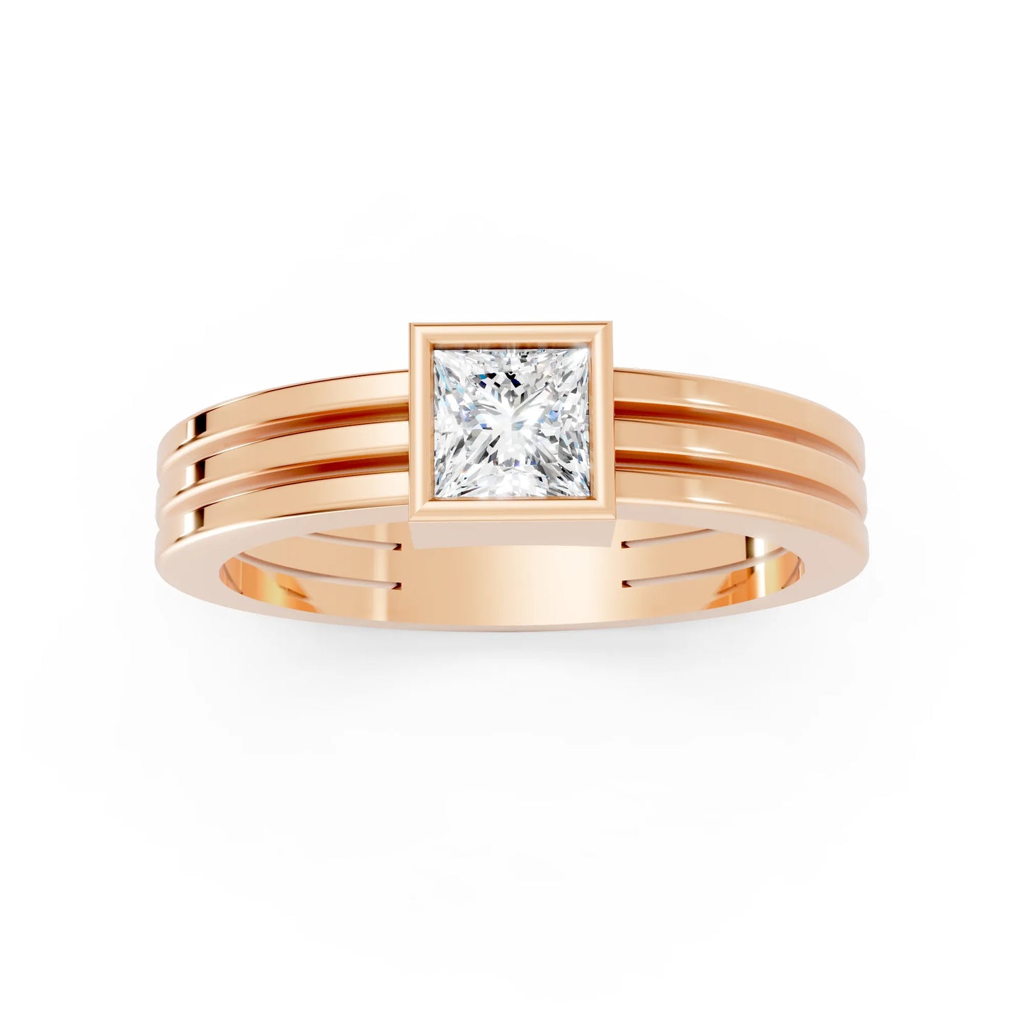 14K Gold Princess Cut Diamond Double Band Bezel Engagement Ring