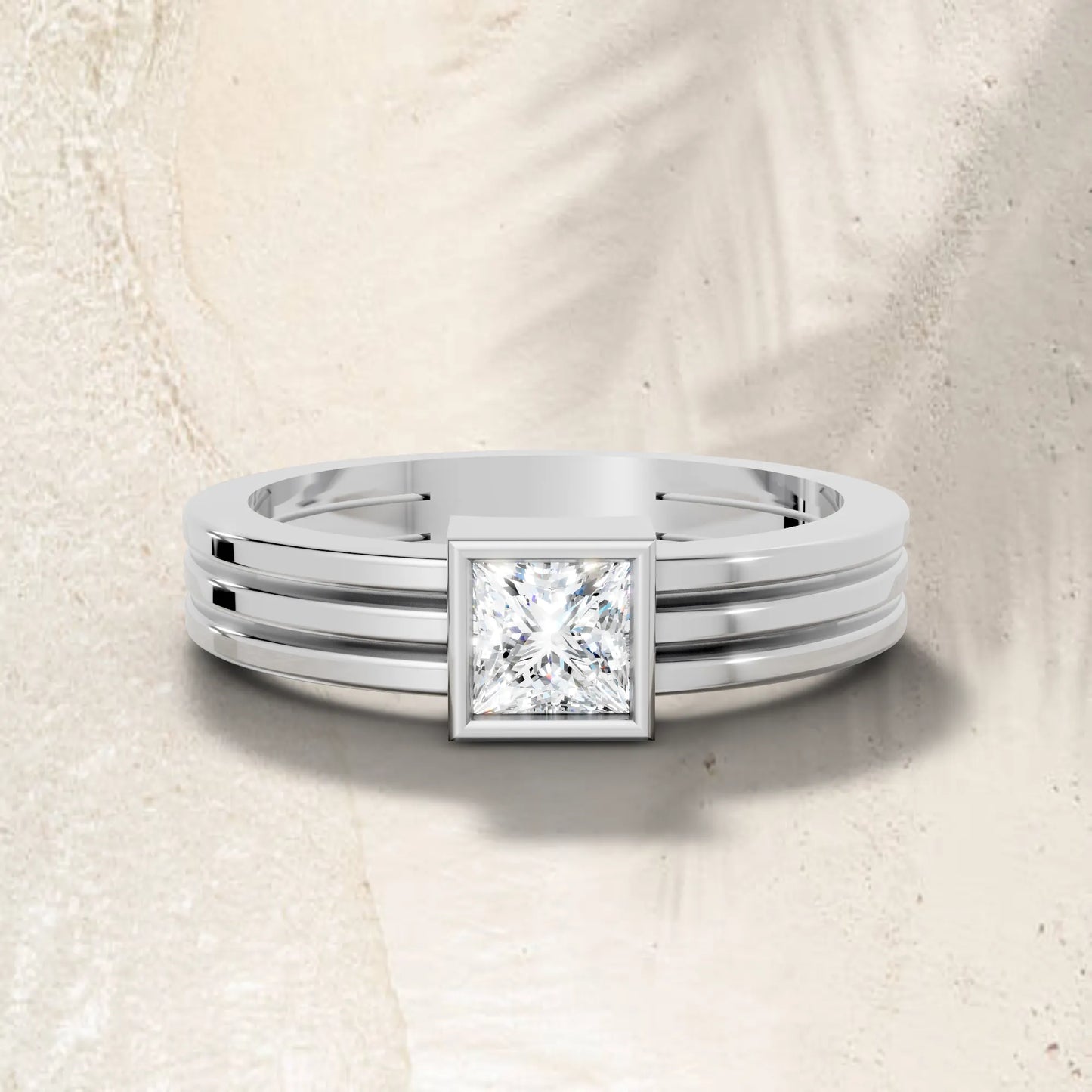 14K Gold Princess Cut Diamond Double Band Bezel Engagement Ring