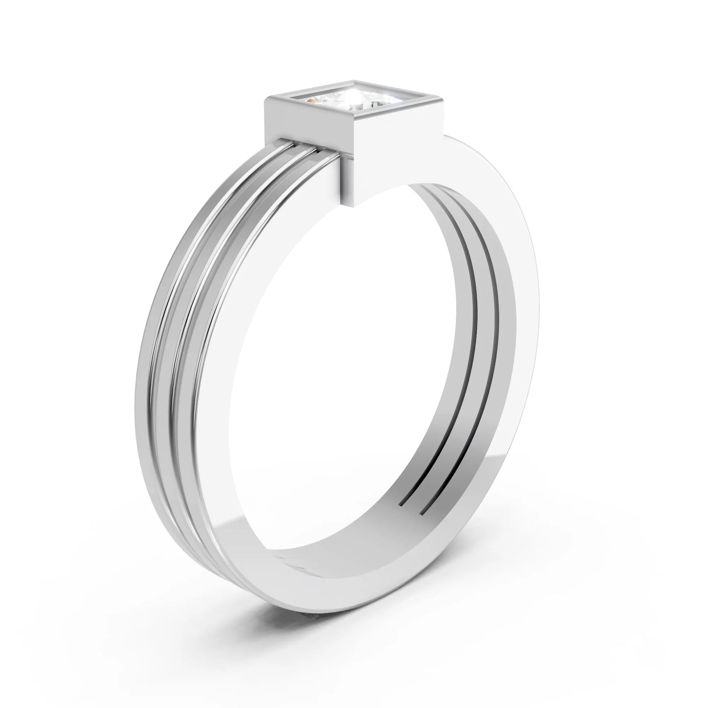 14K Gold Princess Cut Diamond Double Band Bezel Engagement Ring