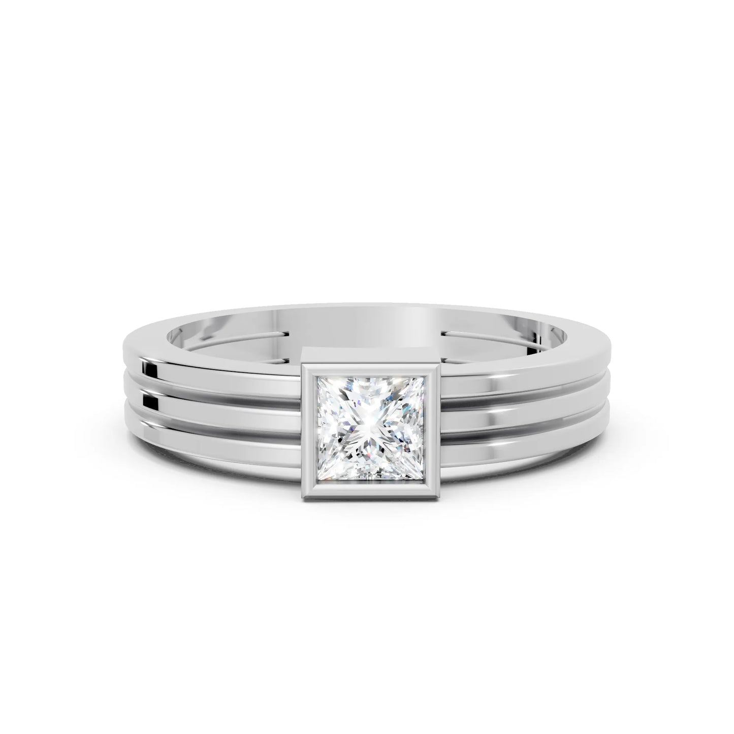 14K Gold Princess Cut Diamond Double Band Bezel Engagement Ring