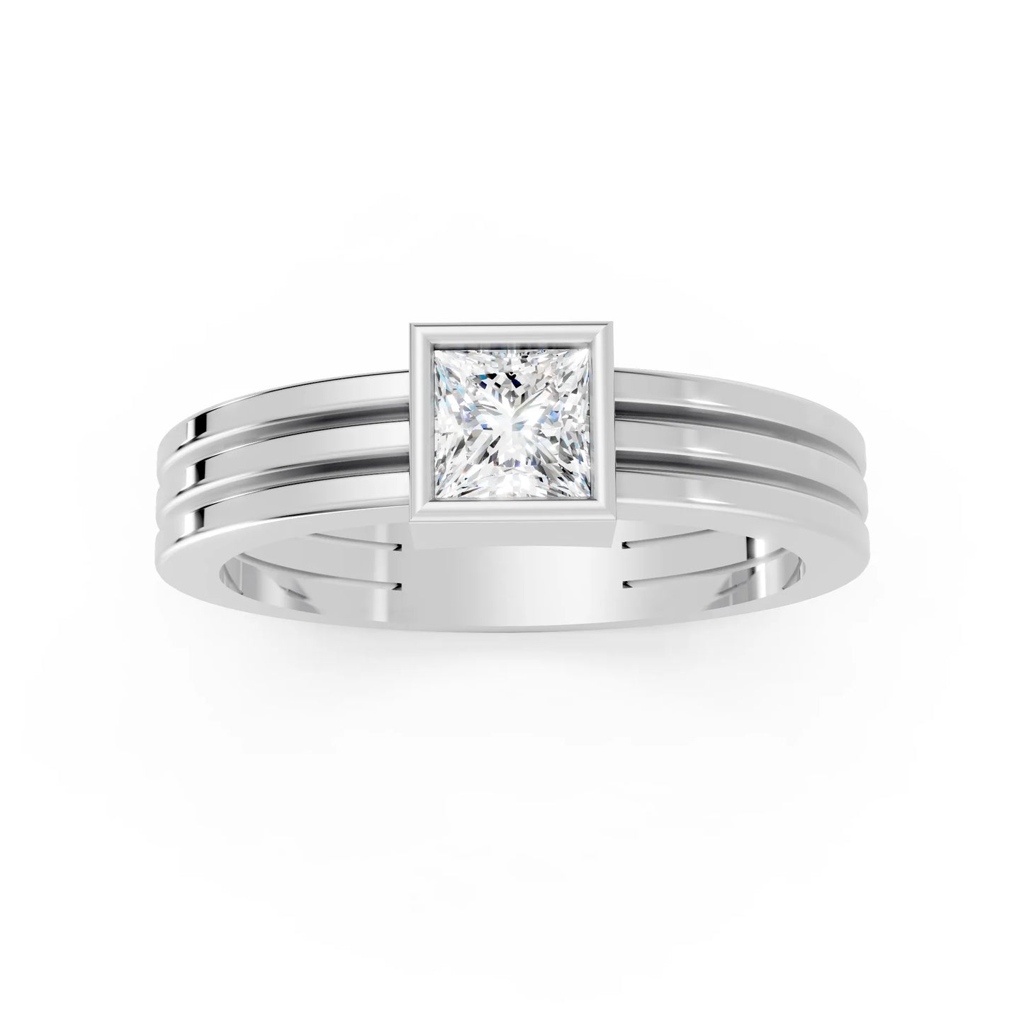 14K Gold Princess Cut Diamond Double Band Bezel Engagement Ring