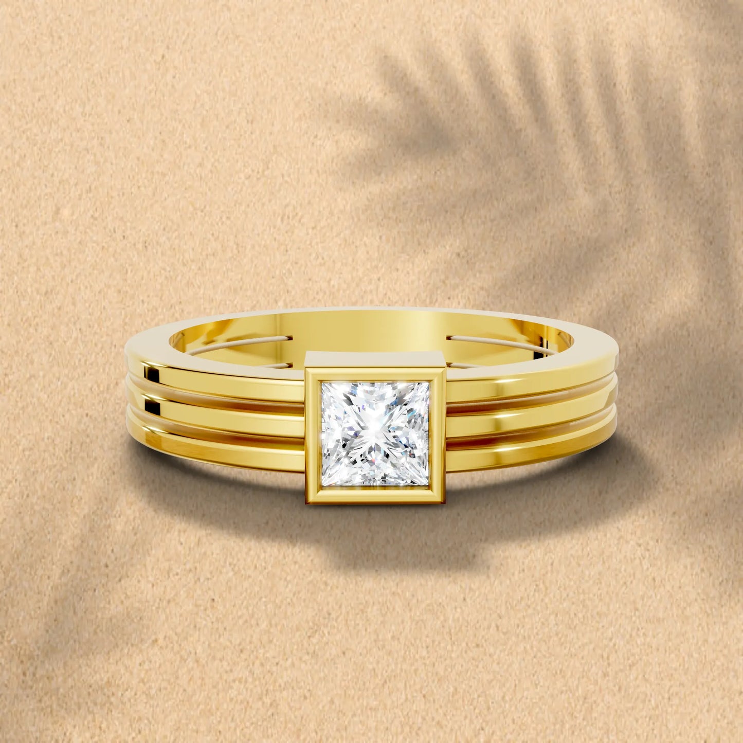 14K Gold Princess Cut Diamond Double Band Bezel Engagement Ring