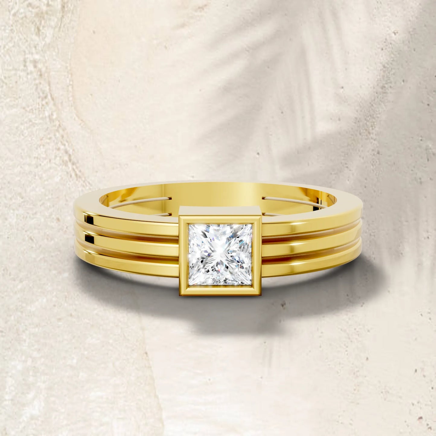 14K Gold Princess Cut Diamond Double Band Bezel Engagement Ring