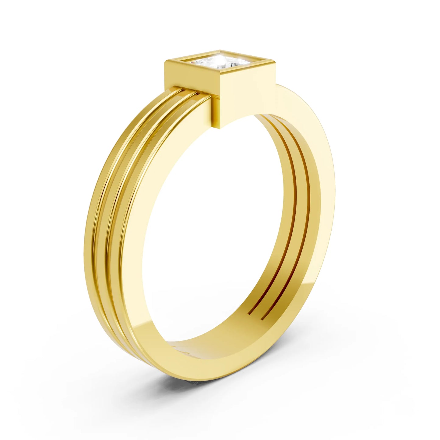 14K Gold Princess Cut Diamond Double Band Bezel Engagement Ring