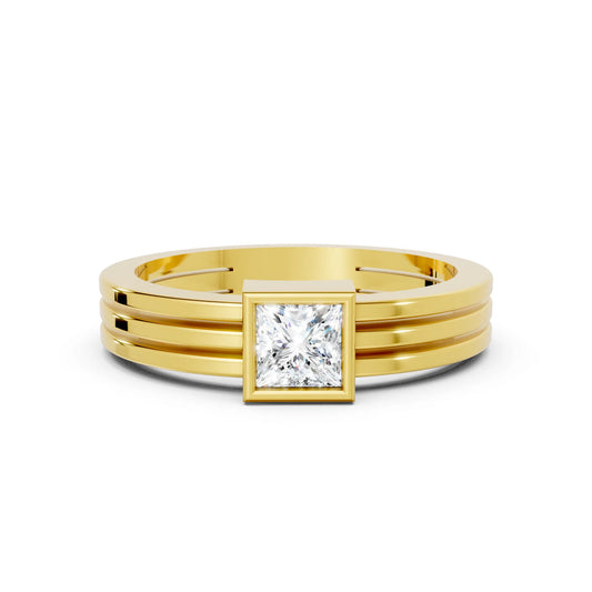 14K Gold Princess Cut Diamond Double Band Bezel Engagement Ring