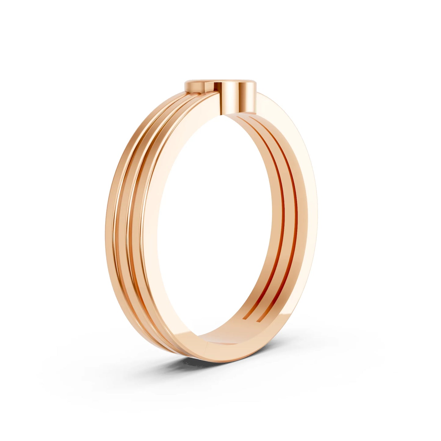14K Gold Round Cut Diamond Double Band Bezel Engagement Ring