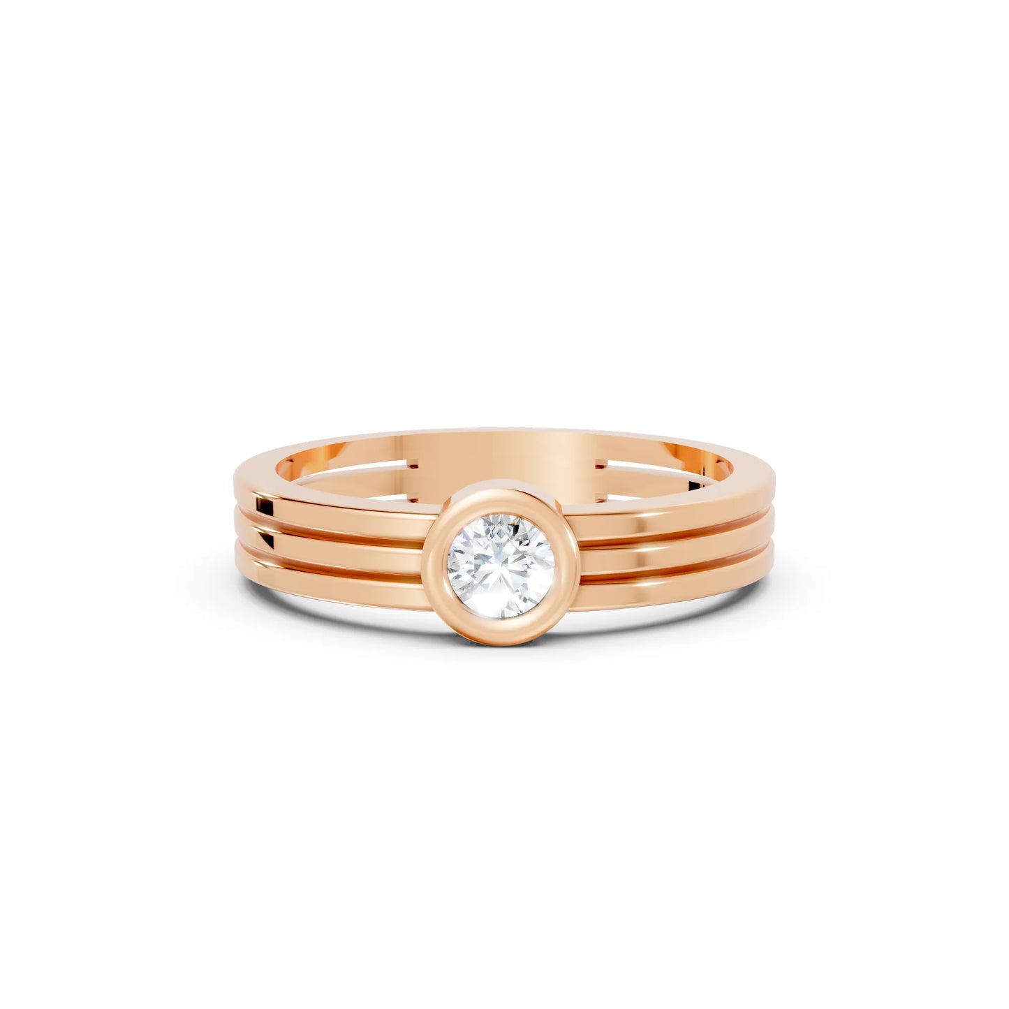 14K Gold Round Cut Diamond Double Band Bezel Engagement Ring