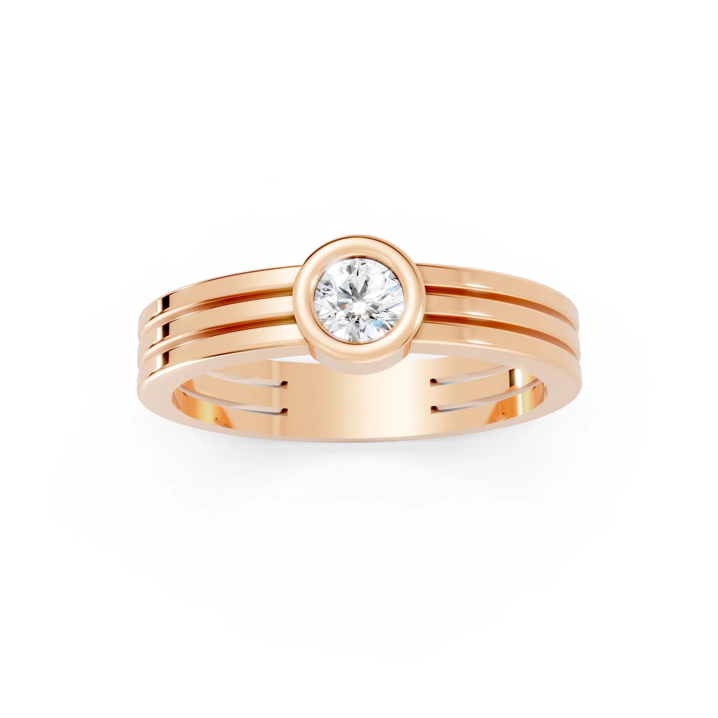 14K Gold Round Cut Diamond Double Band Bezel Engagement Ring