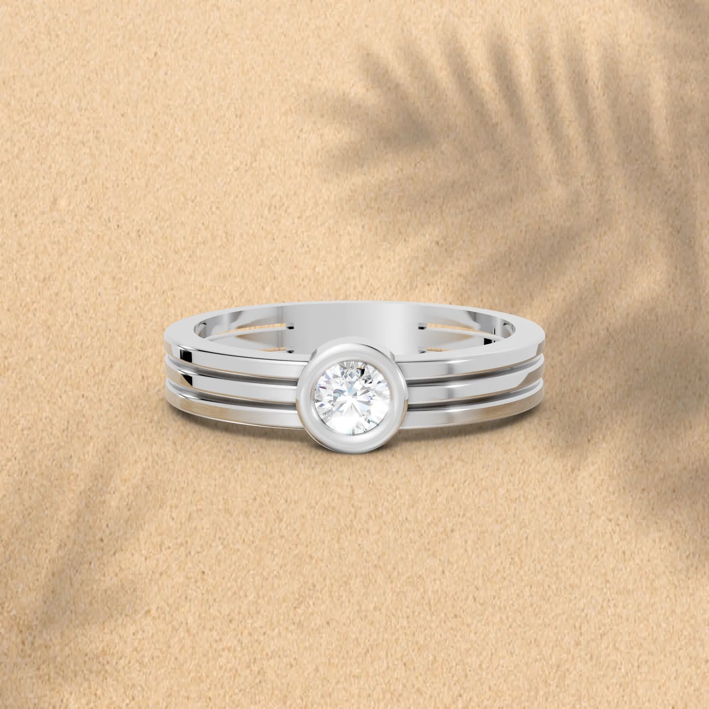14K Gold Round Cut Diamond Double Band Bezel Engagement Ring