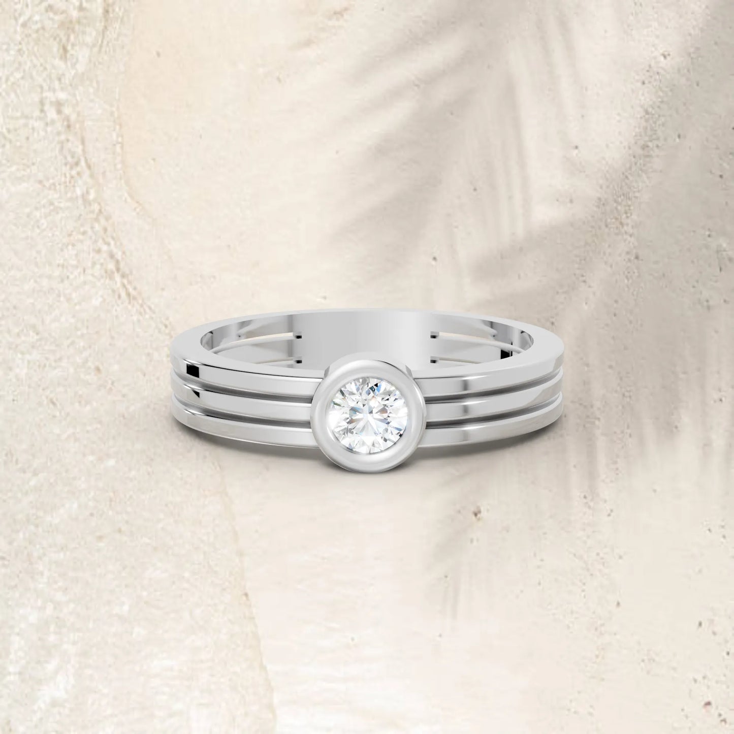 14K Gold Round Cut Diamond Double Band Bezel Engagement Ring