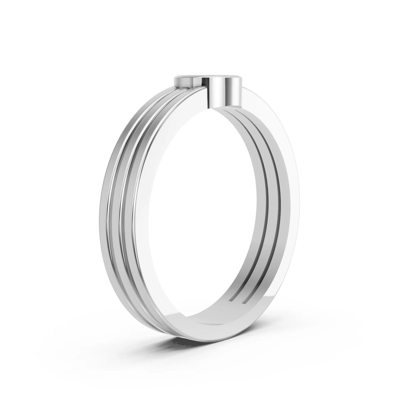 14K Gold Round Cut Diamond Double Band Bezel Engagement Ring