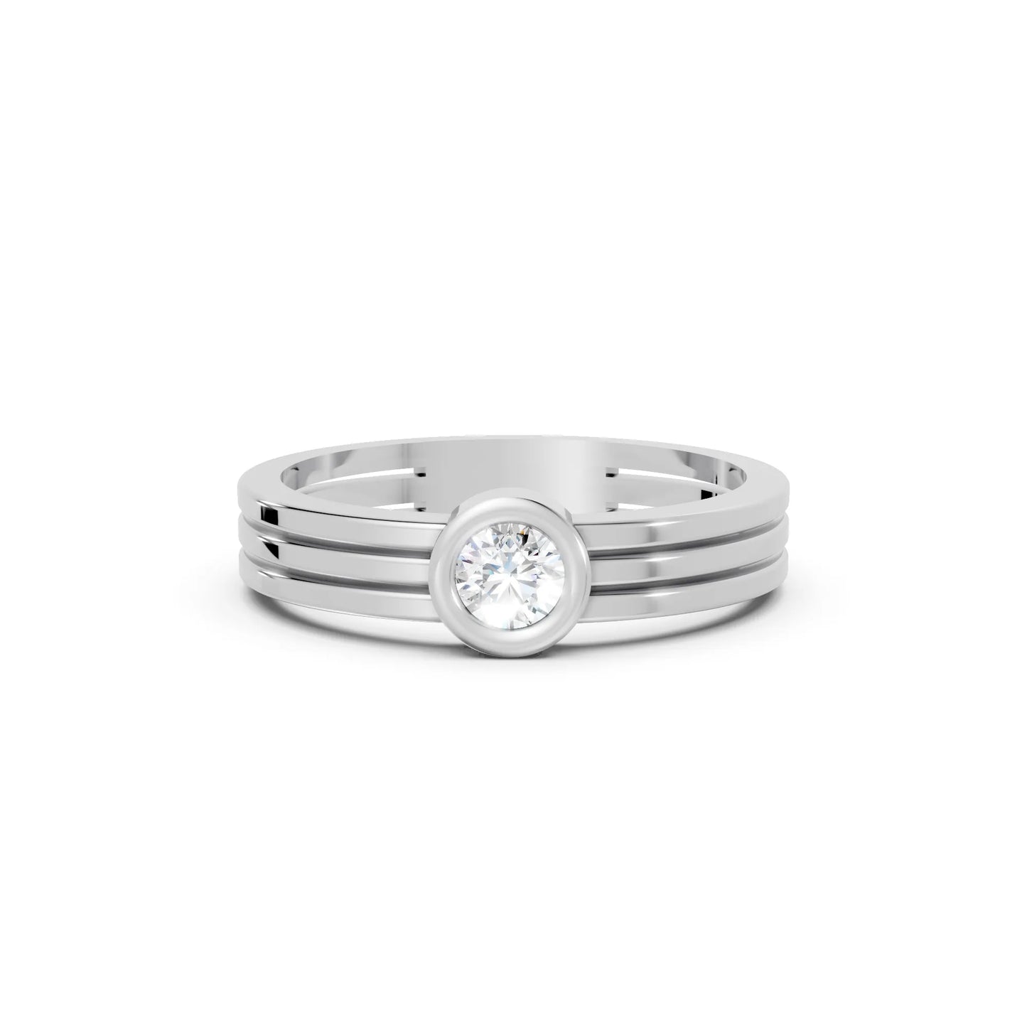 14K Gold Round Cut Diamond Double Band Bezel Engagement Ring