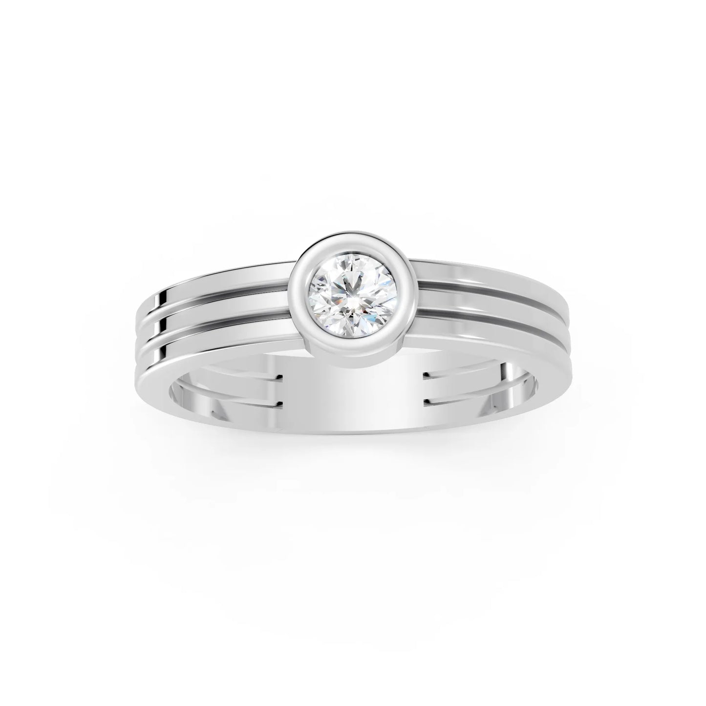 14K Gold Round Cut Diamond Double Band Bezel Engagement Ring