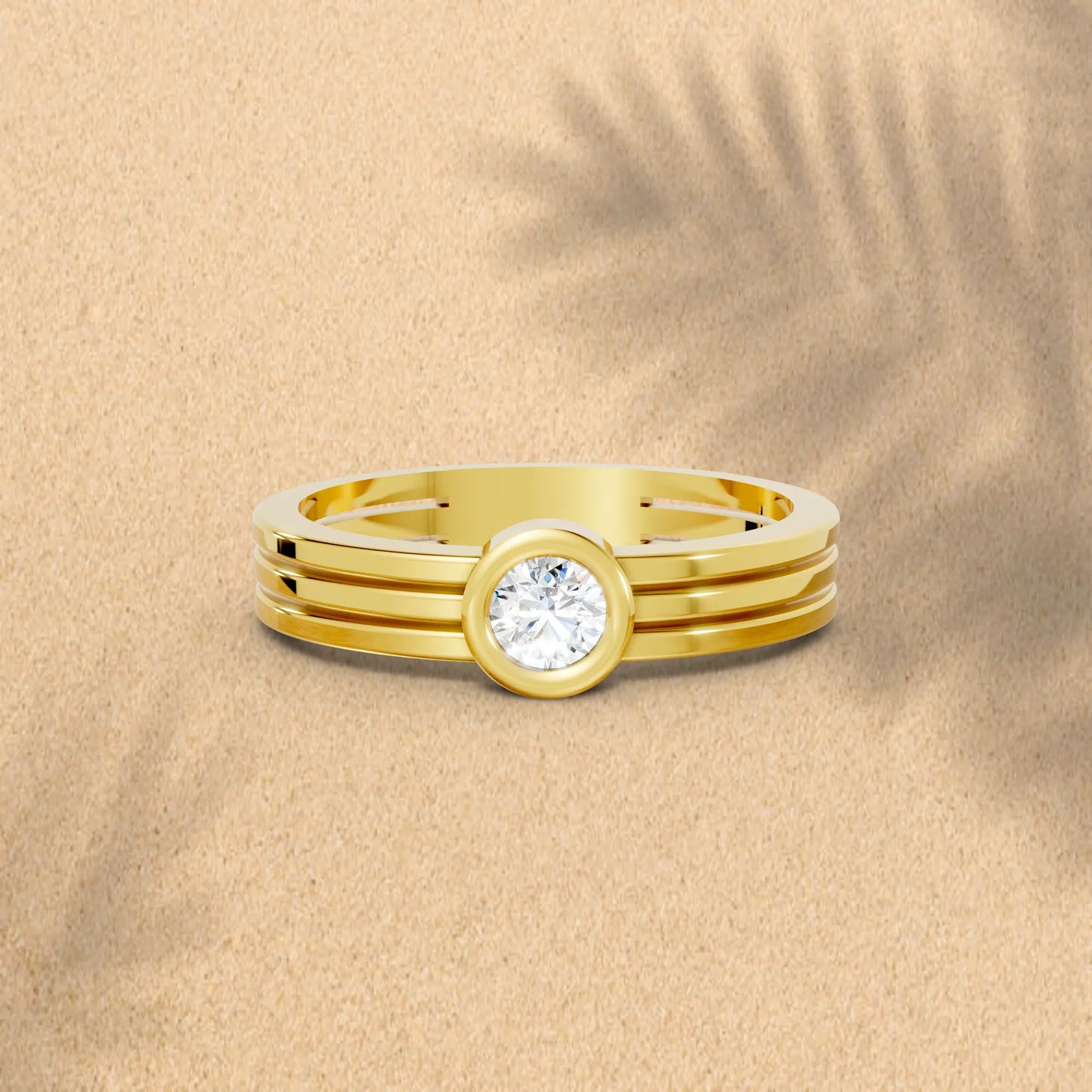 14K Gold Round Cut Diamond Double Band Bezel Engagement Ring