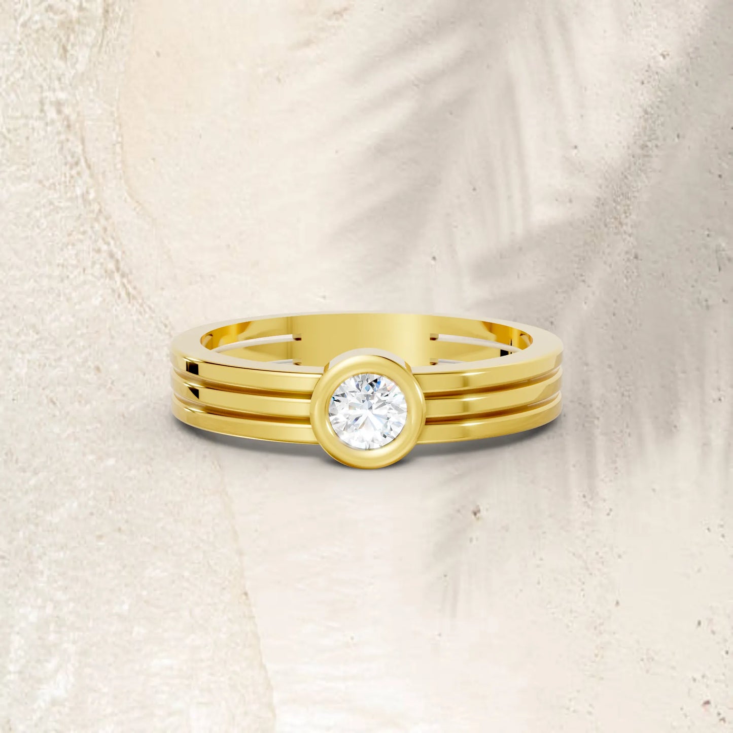 14K Gold Round Cut Diamond Double Band Bezel Engagement Ring