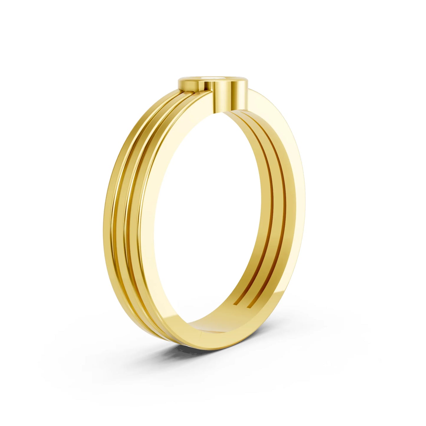 14K Gold Round Cut Diamond Double Band Bezel Engagement Ring