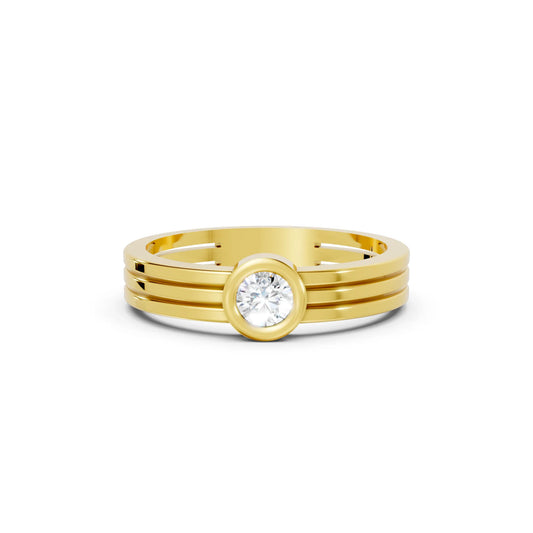 14K Gold Round Cut Diamond Double Band Bezel Engagement Ring
