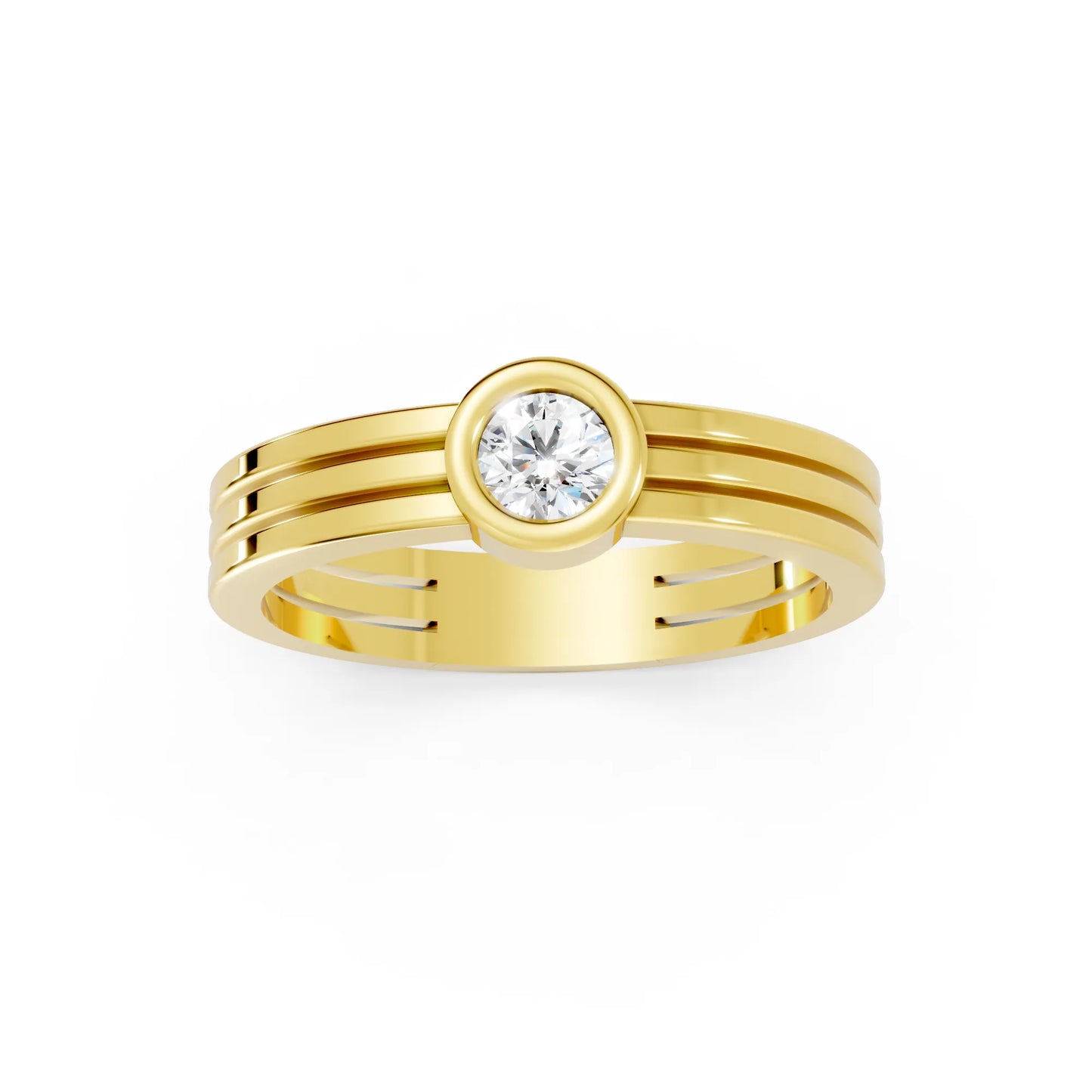 14K Gold Round Cut Diamond Double Band Bezel Engagement Ring