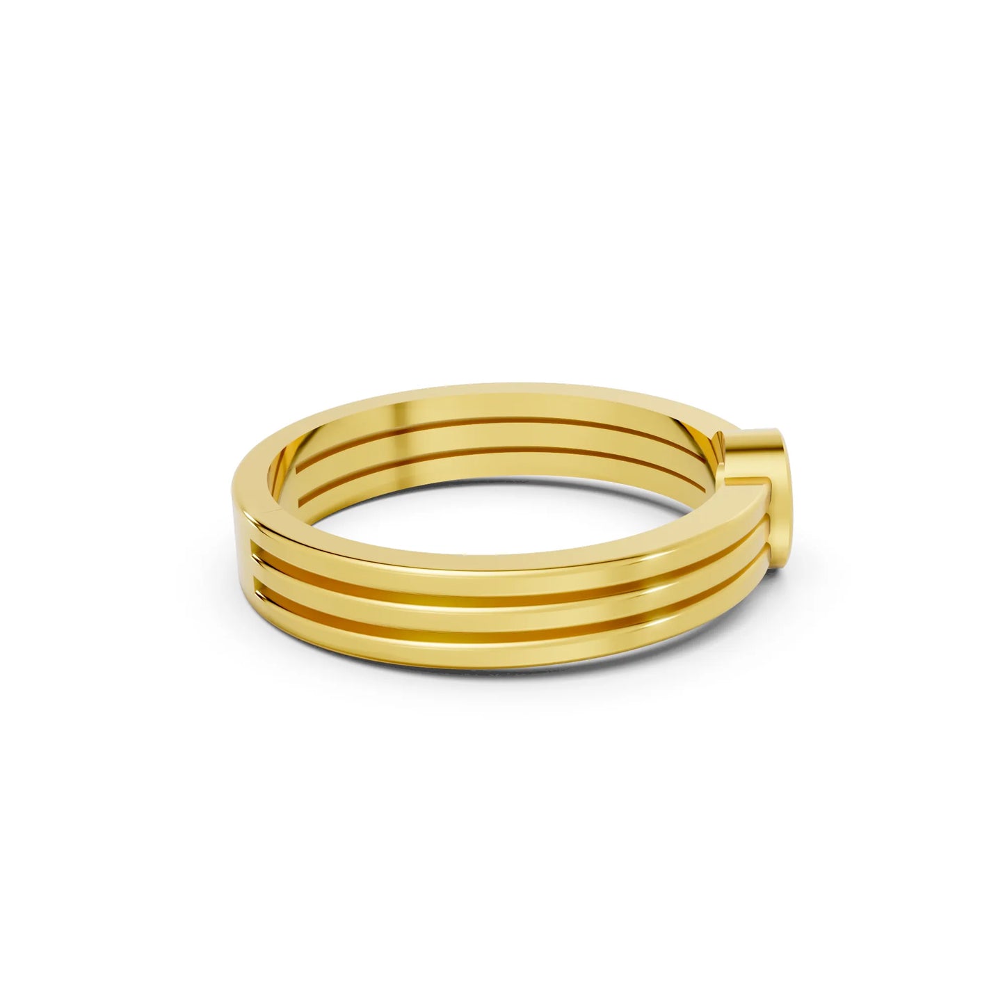 14K Gold Round Cut Diamond Double Band Bezel Engagement Ring