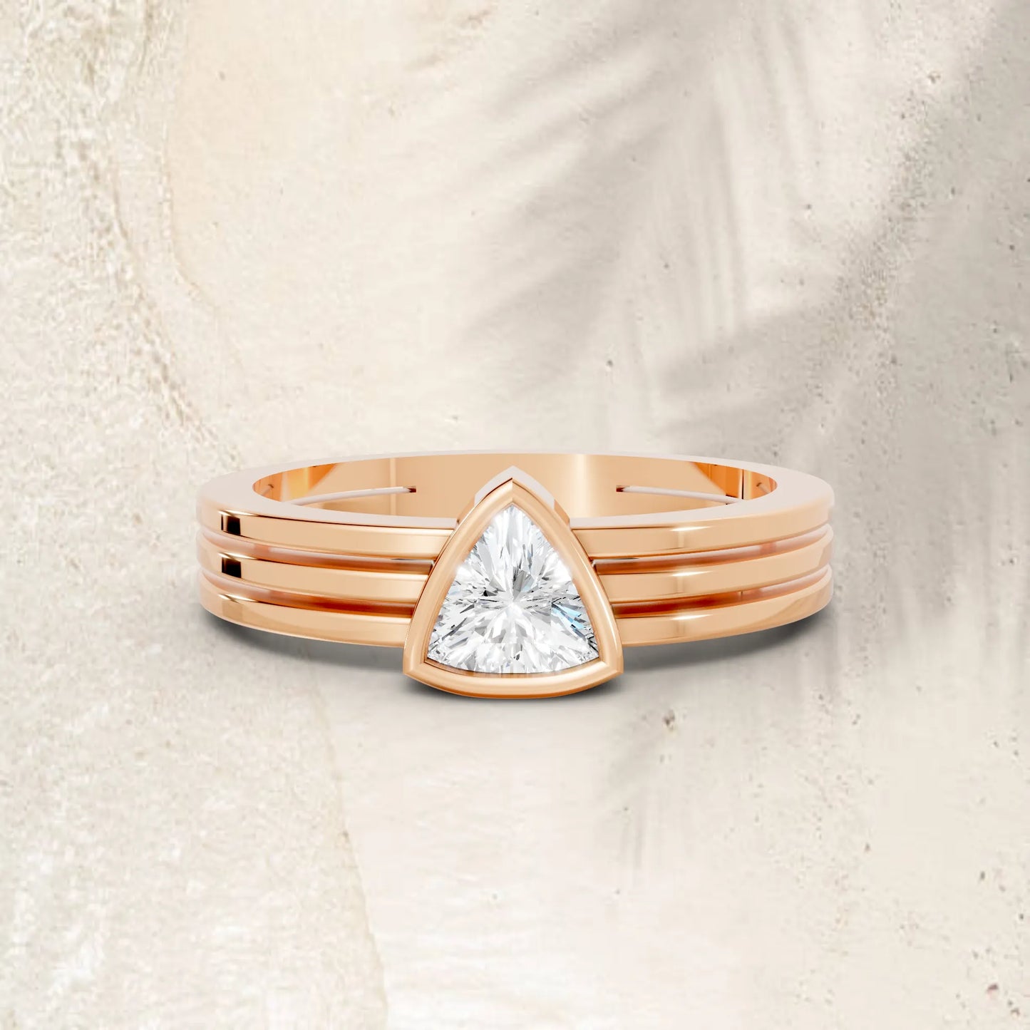14K Gold Trillion Cut Diamond Double Band Bezel Engagement Ring