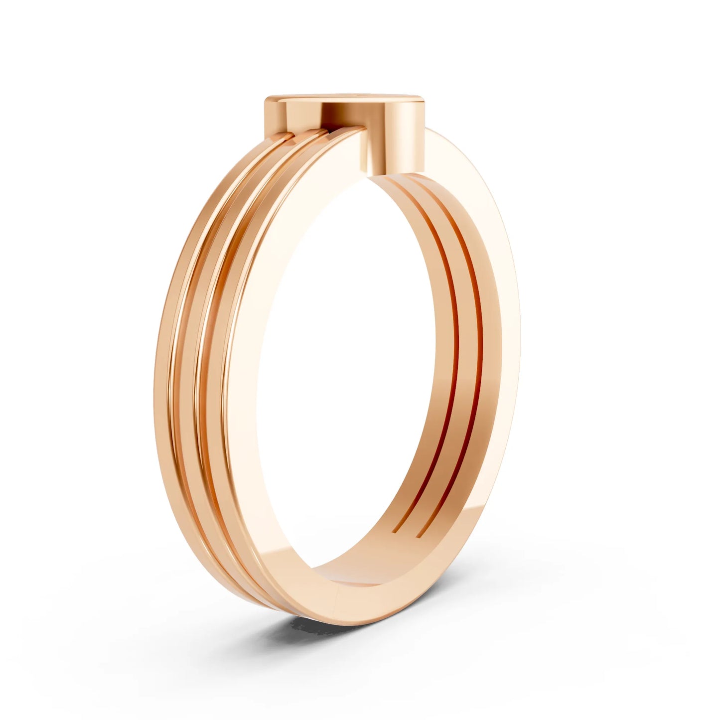 14K Gold Trillion Cut Diamond Double Band Bezel Engagement Ring