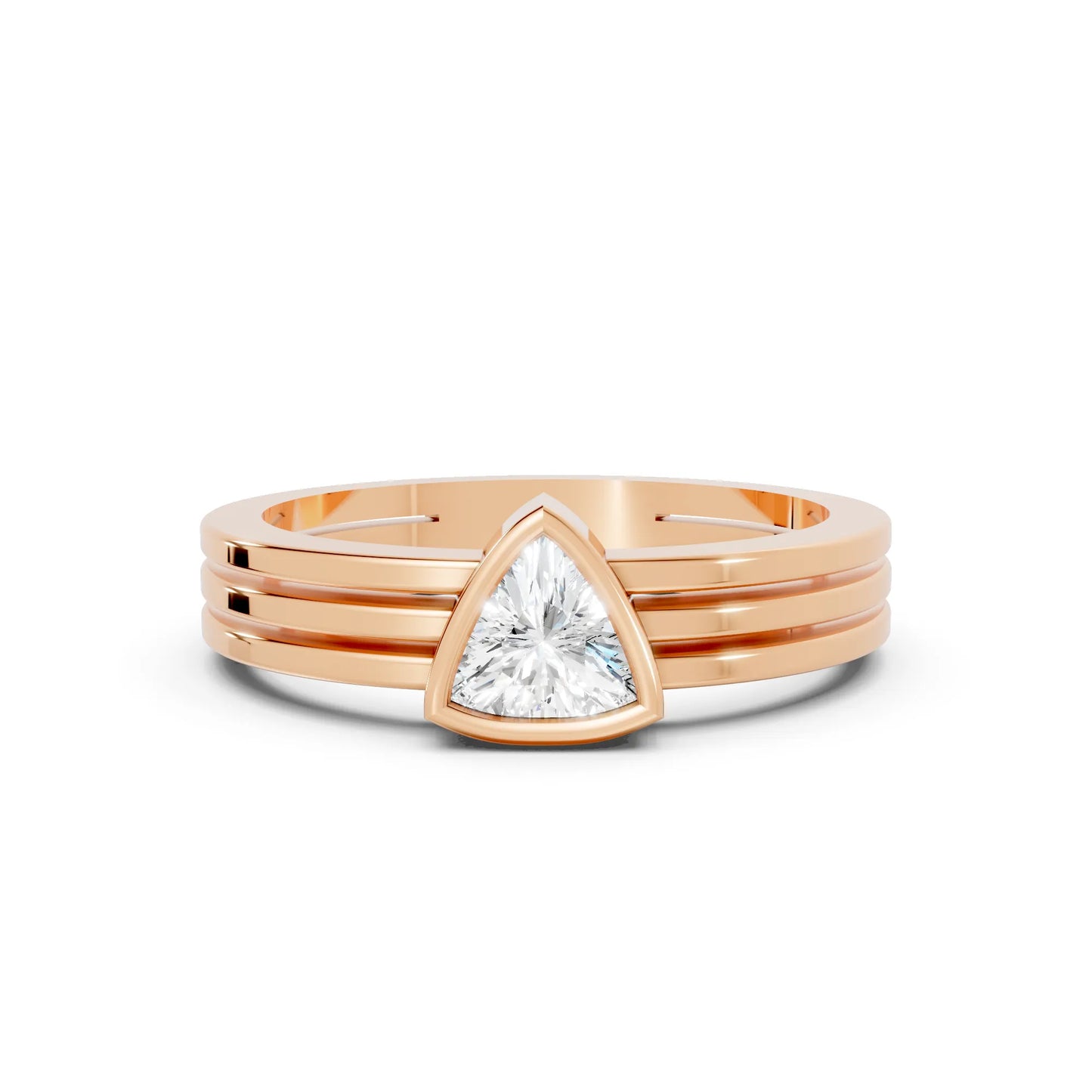 14K Gold Trillion Cut Diamond Double Band Bezel Engagement Ring