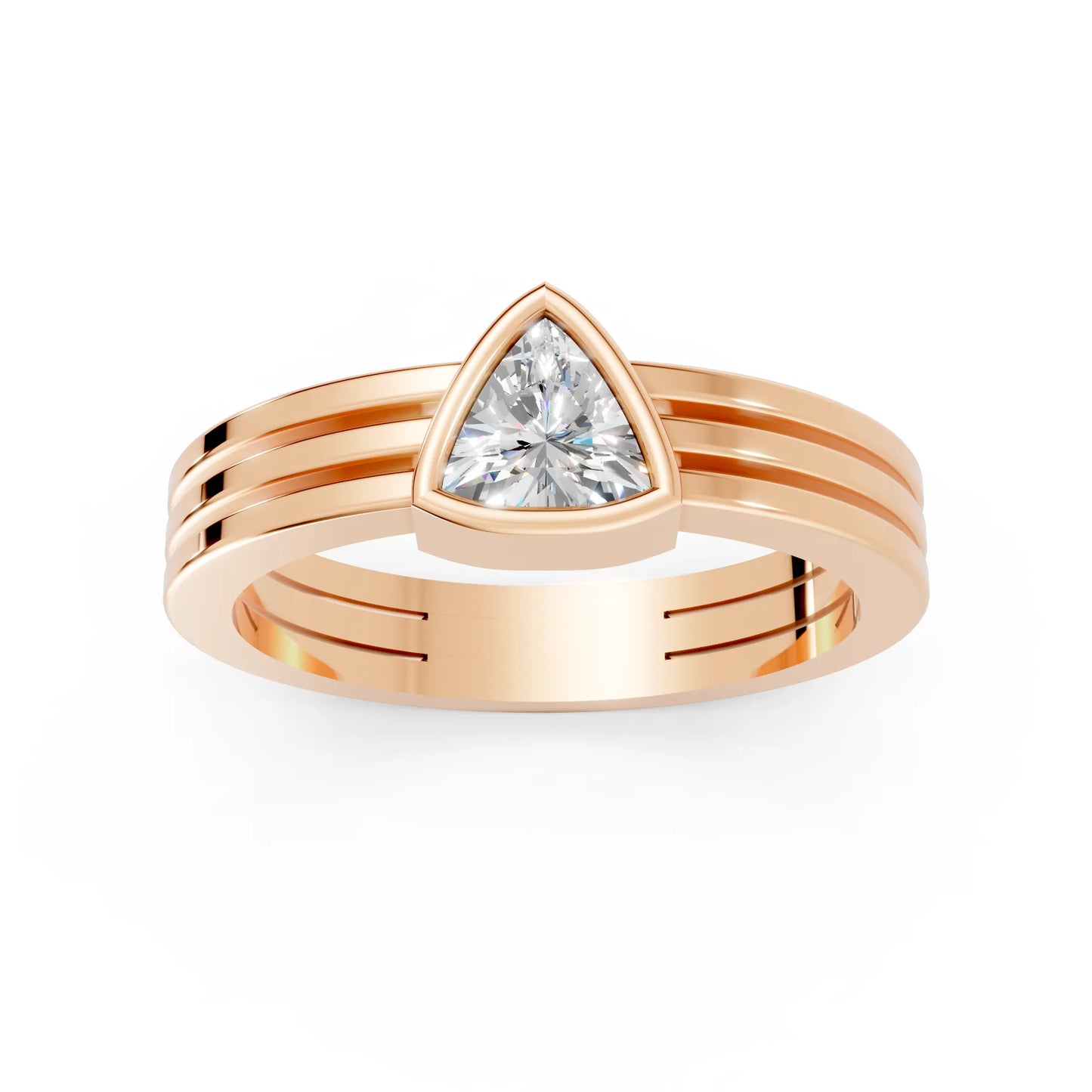 14K Gold Trillion Cut Diamond Double Band Bezel Engagement Ring