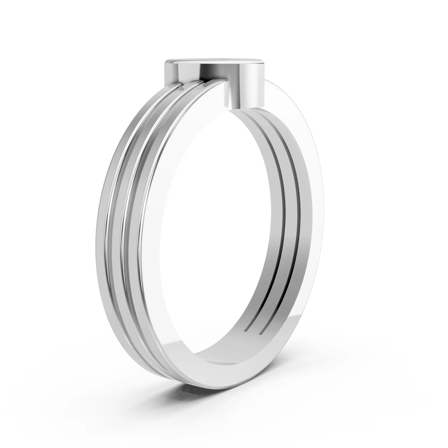 14K Gold Trillion Cut Diamond Double Band Bezel Engagement Ring