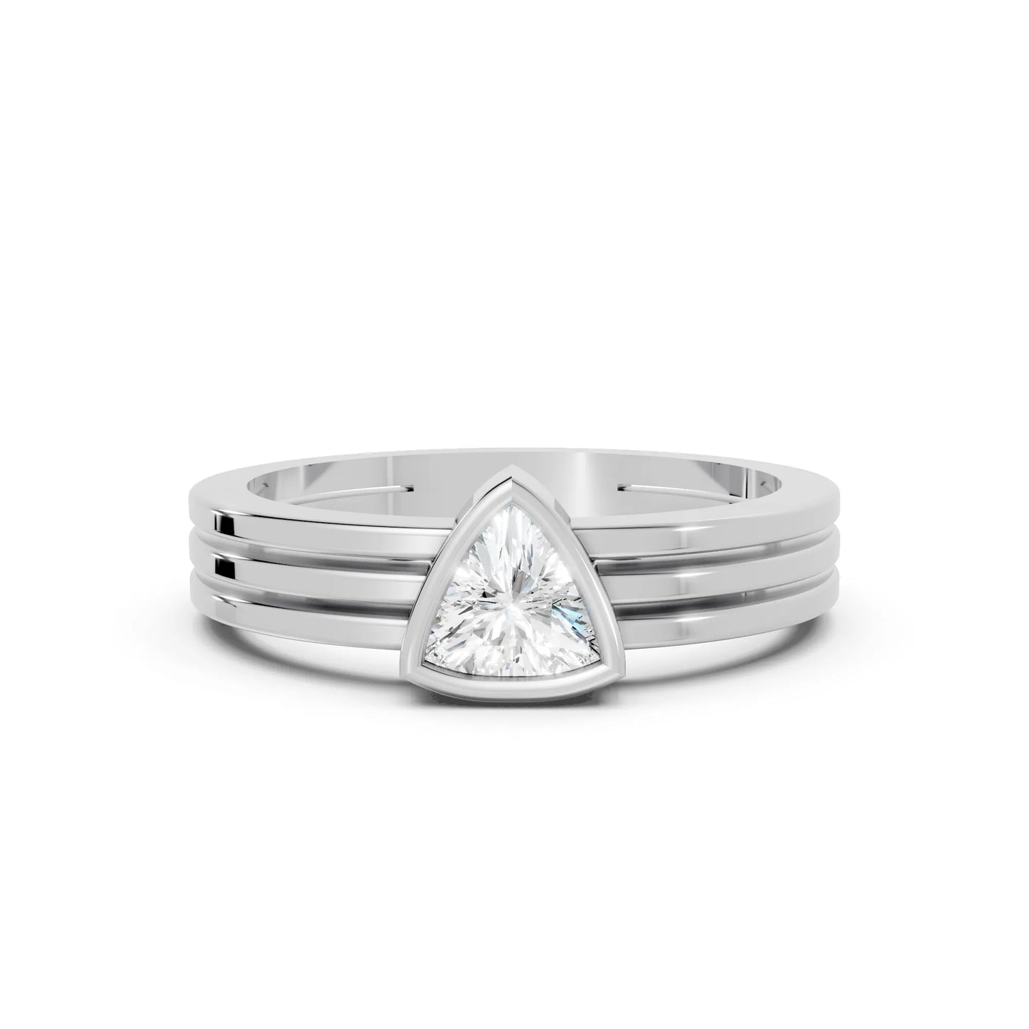 14K Gold Trillion Cut Diamond Double Band Bezel Engagement Ring