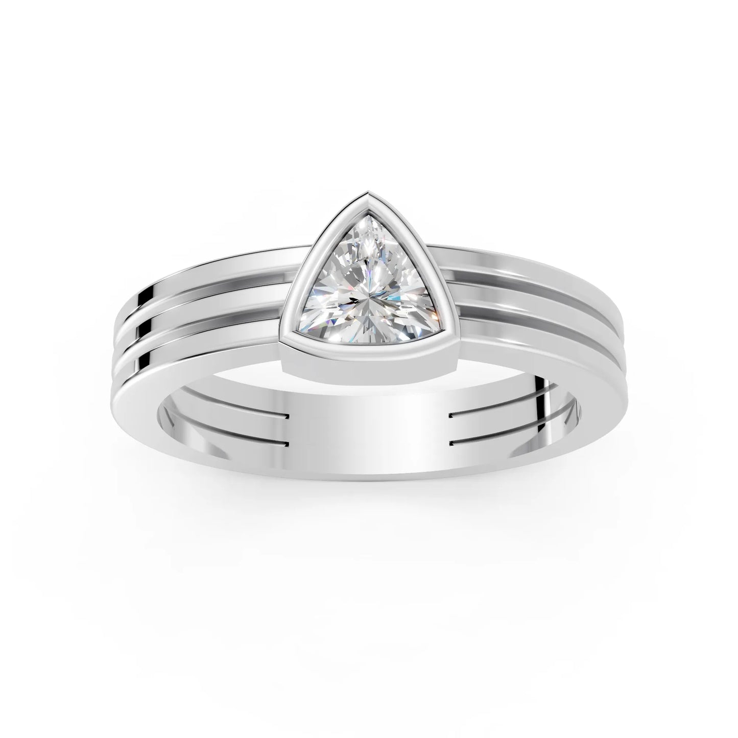 14K Gold Trillion Cut Diamond Double Band Bezel Engagement Ring