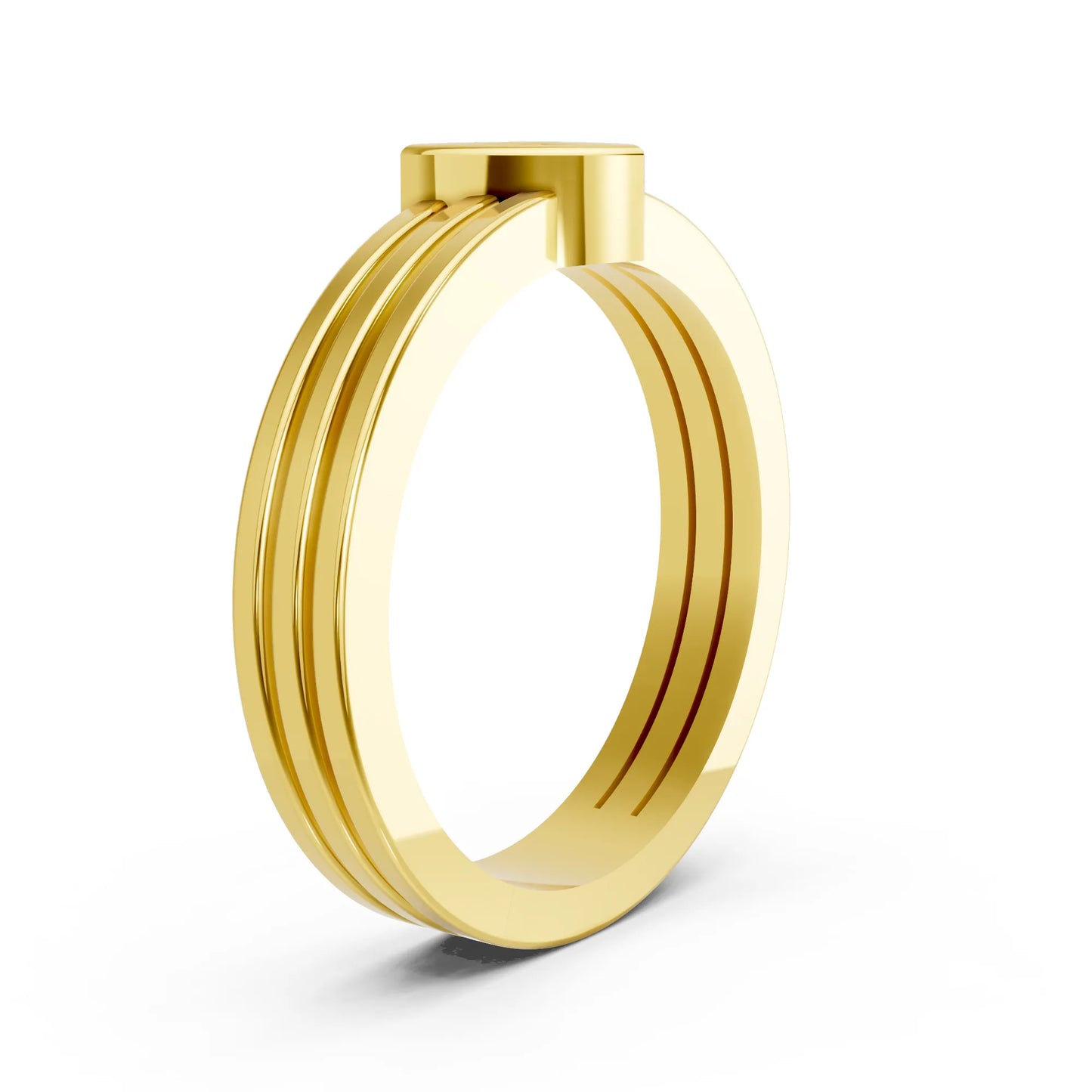 14K Gold Trillion Cut Diamond Double Band Bezel Engagement Ring