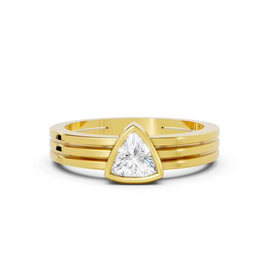 14K Gold Trillion Cut Diamond Double Band Bezel Engagement Ring
