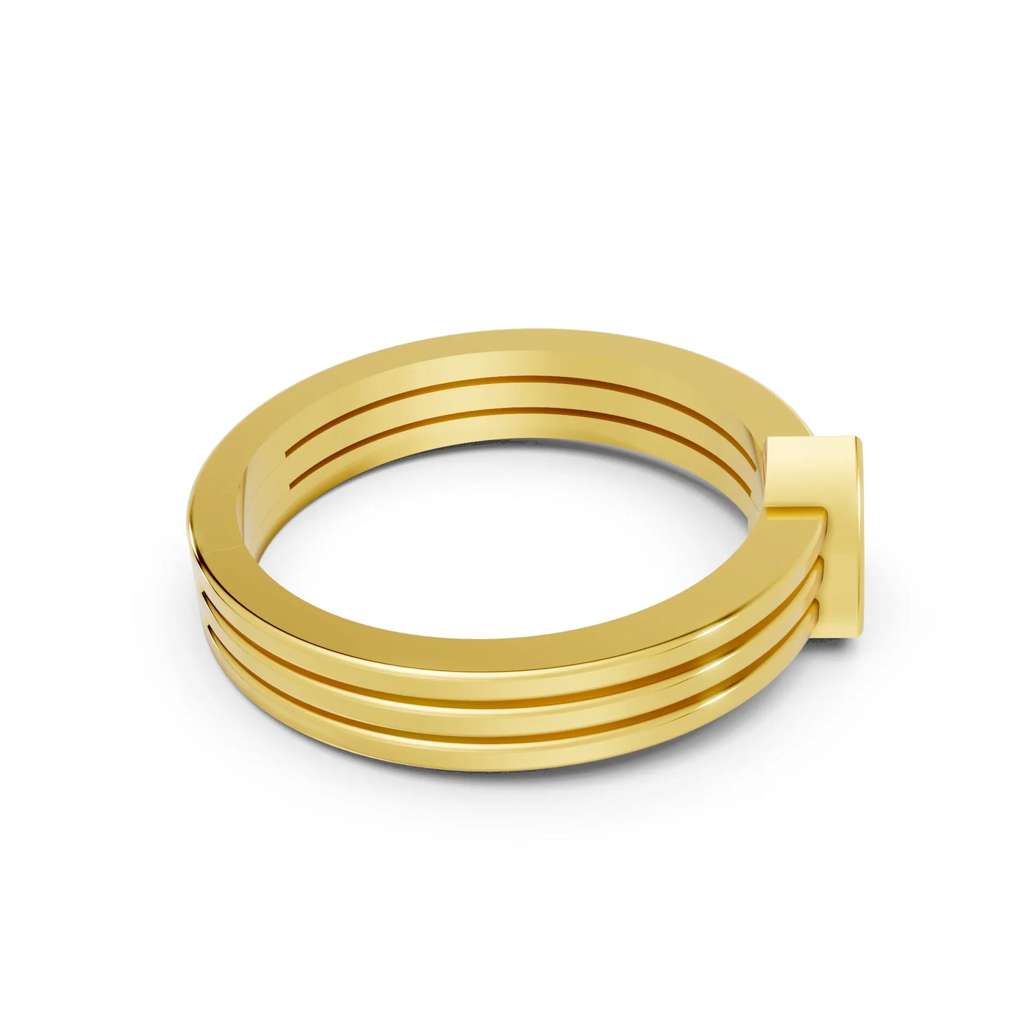 14K Gold Trillion Cut Diamond Double Band Bezel Engagement Ring