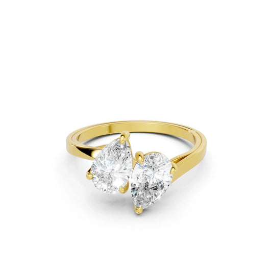 14K Gold Pear Cut Diamond Toi et Moi Kissing Engagement Ring