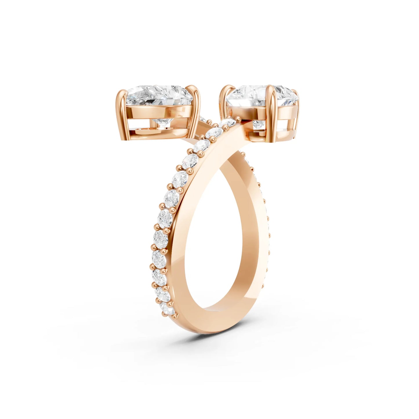 14K Gold Pear Cut Diamond Toi et Moi Bypass Engagement Ring with Side Accents