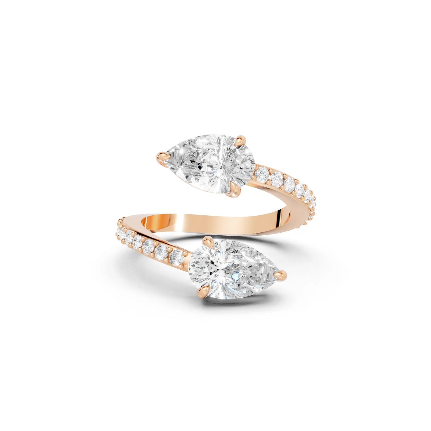 14K Gold Pear Cut Diamond Toi et Moi Bypass Engagement Ring with Side Accents