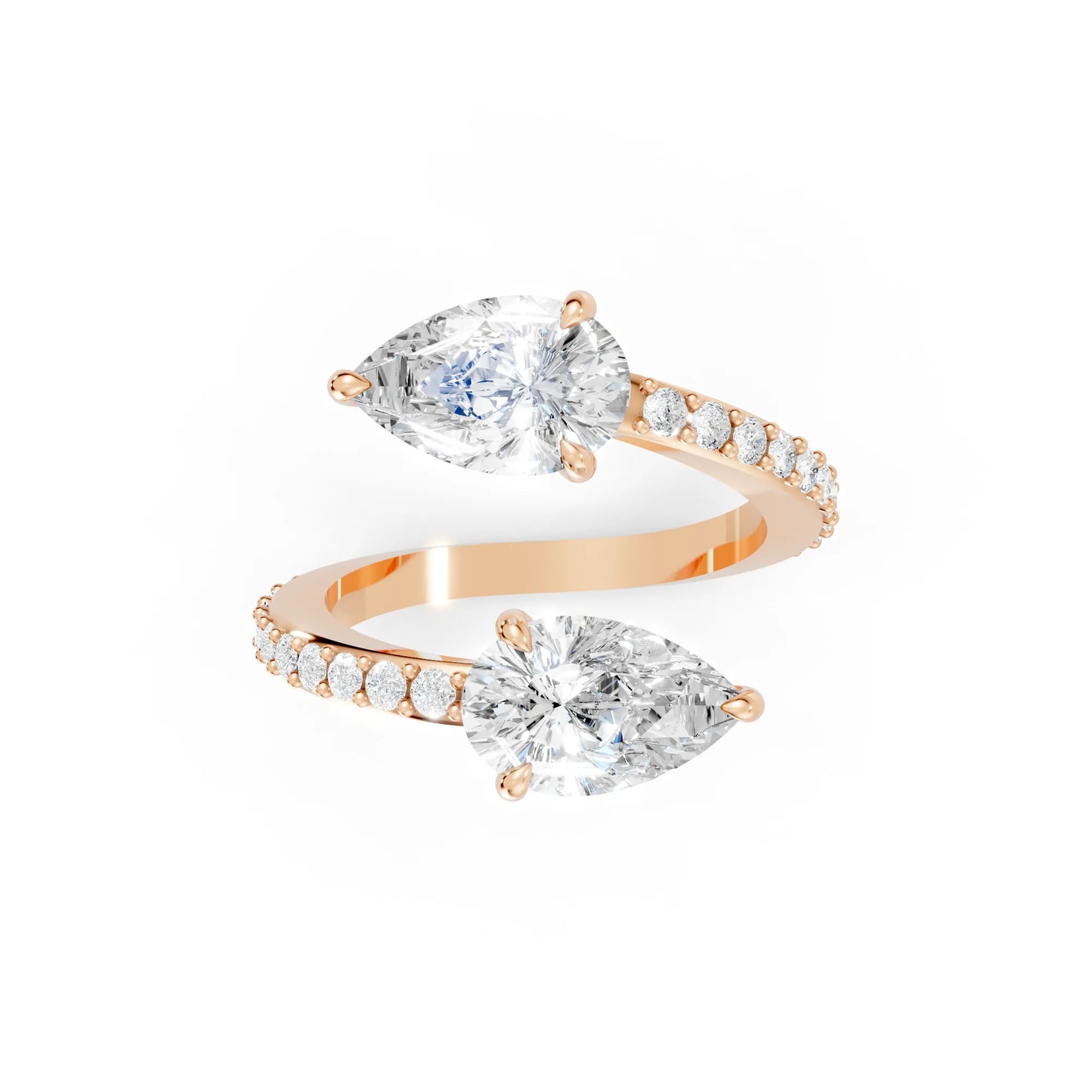 14K Gold Pear Cut Diamond Toi et Moi Bypass Engagement Ring with Side Accents