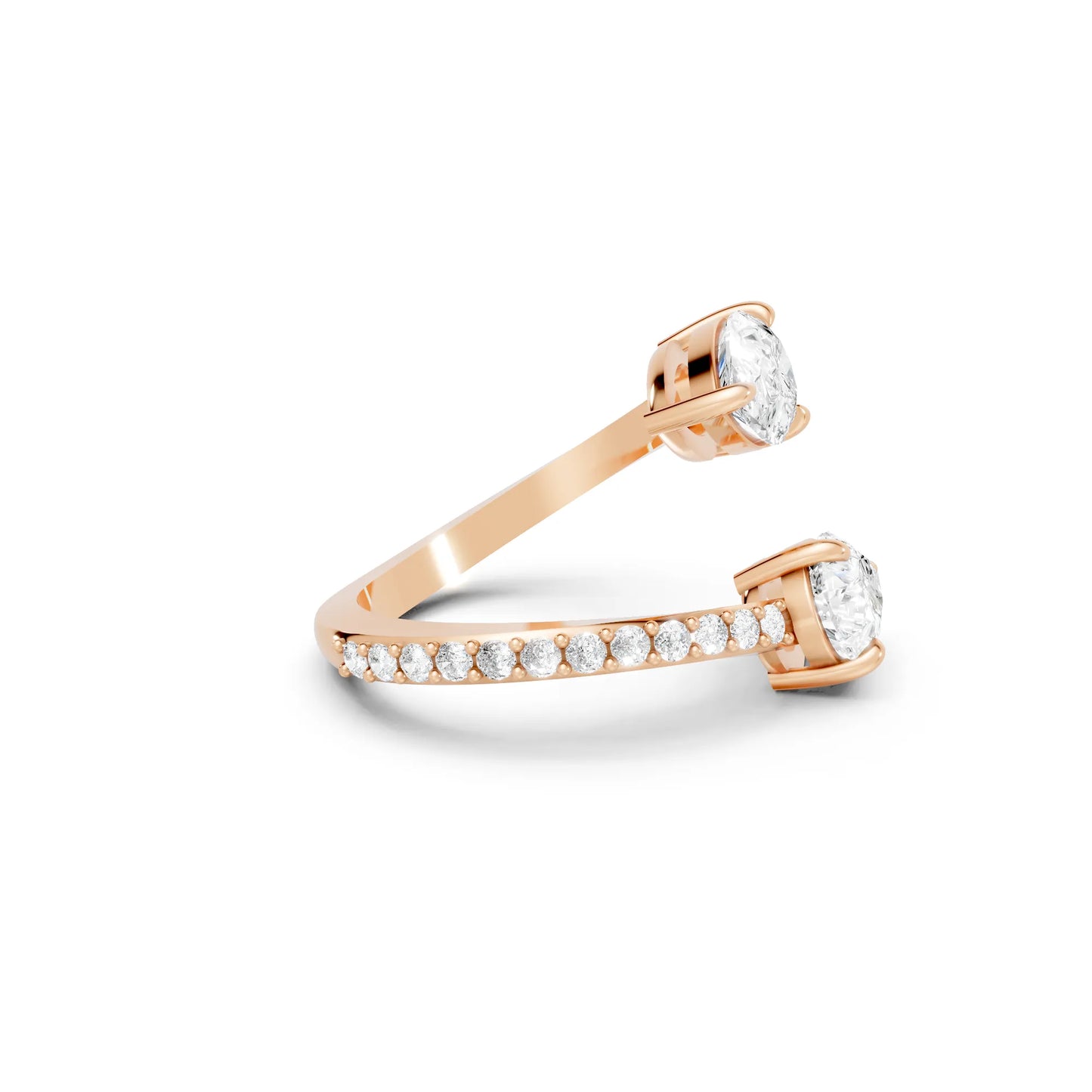 14K Gold Pear Cut Diamond Toi et Moi Bypass Engagement Ring with Side Accents
