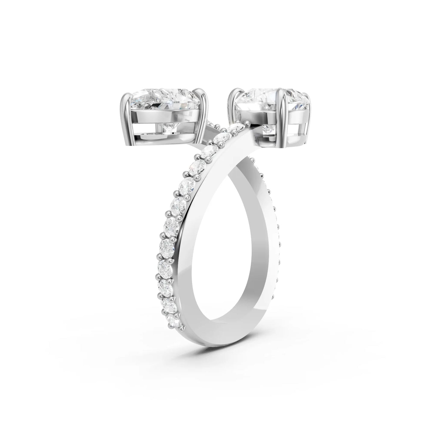 14K Gold Pear Cut Diamond Toi et Moi Bypass Engagement Ring with Side Accents