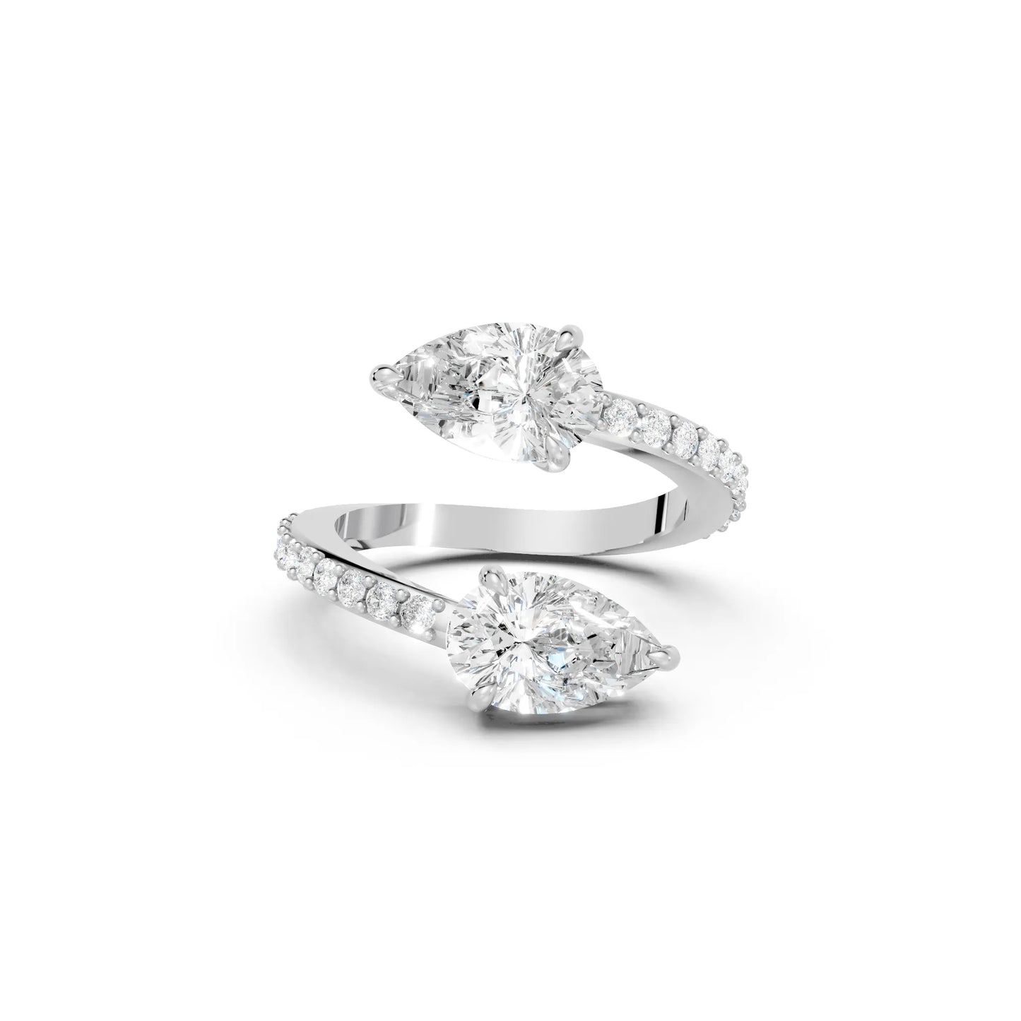 14K Gold Pear Cut Diamond Toi et Moi Bypass Engagement Ring with Side Accents