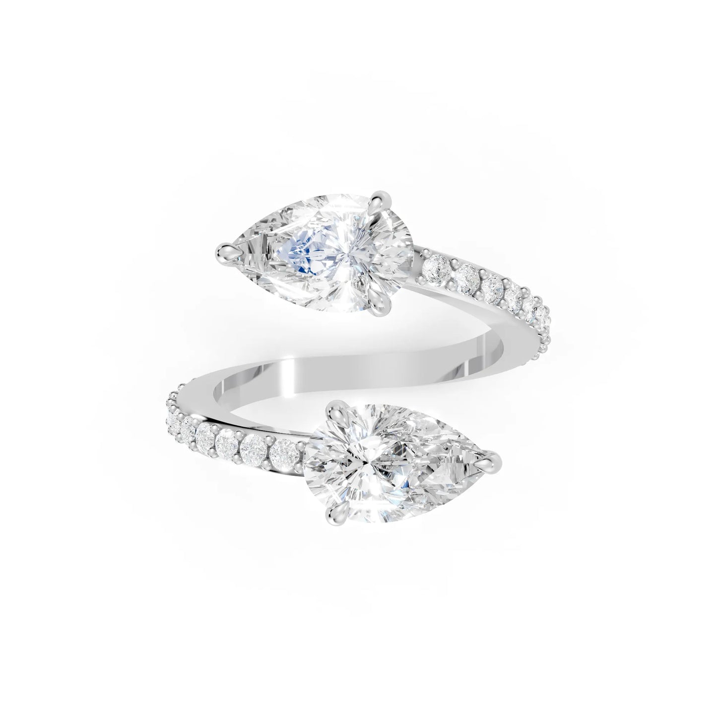 14K Gold Pear Cut Diamond Toi et Moi Bypass Engagement Ring with Side Accents